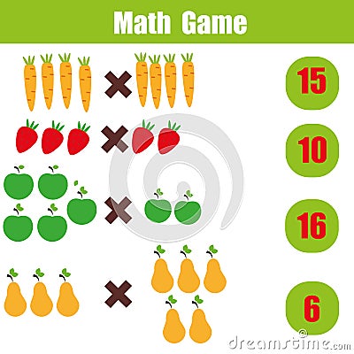 Math educational game for children, multiplication mathematics worksheet Vector Illustration