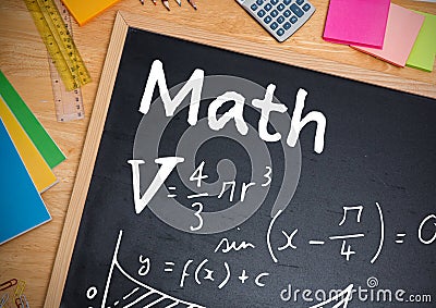Math equations written on blackboard Stock Photo
