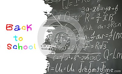 Math formulas on black board Stock Photo