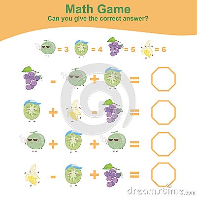 Fruit Counting Math Worksheet. Math Worksheet for Preschool Vector Illustration