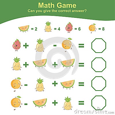 Fruit Counting Math Worksheet. Math Worksheet for Preschool. Vector Illustration