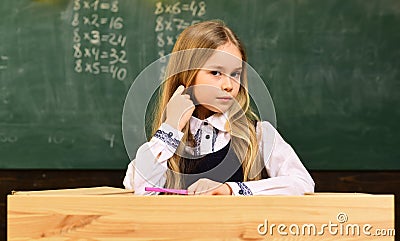 Math lesson. small kid at math lesson. math lesson for cute child. math lesson at modern school. confident in her Stock Photo