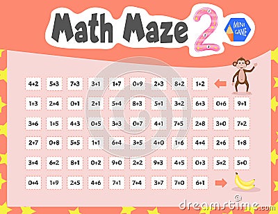 Math Maze is a mini game for children. Cartoon style. Vector illustration. Cartoon Illustration