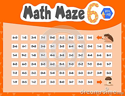 Math Maze is a mini game for children. Cartoon style. Vector illustration. Cartoon Illustration