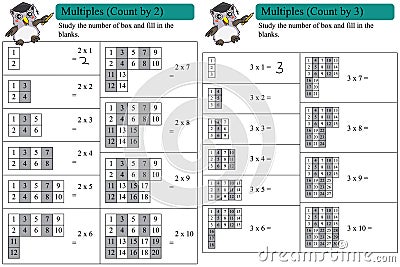 Math multiples count by 2 and 3 Vector Illustration