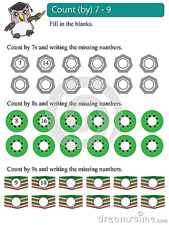 Math multiples count by 7 - 9 Vector Illustration