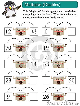 Math multiples doubles magic pot Vector Illustration