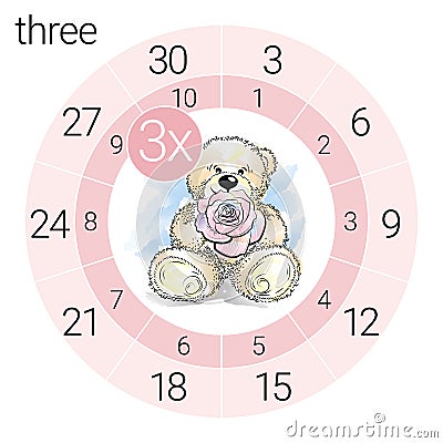 Math multiplication circle with teddy bear Vector Illustration