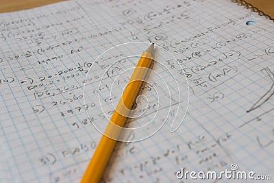 Math Notebook Open Messy Handwriting With Pencil Stock Photo