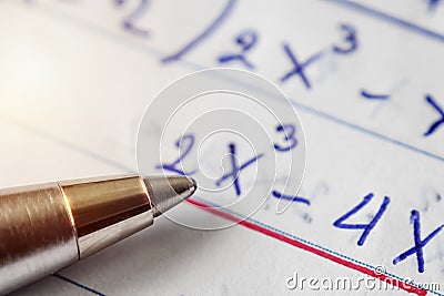 Math problem solving,Must use computational skills. The pen is p Stock Photo