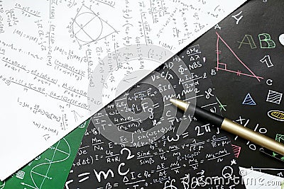 Math problems on graph paper with pencil ,formula arithmetic using for concept of World Maths Day Stock Photo