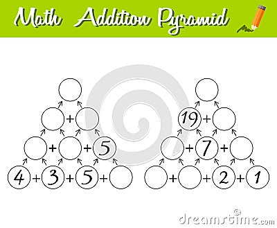 Math Pyramid Game 0-30. Educational a mathematical game. Beginner level. Mathematical puzzle Vector Illustration