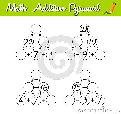 Math Pyramid Game. Educational a mathematical game. Beginner level 3. Mathematical puzzle Vector Illustration