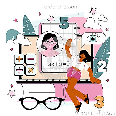 Math school subject online service or platform. Students studying Vector Illustration