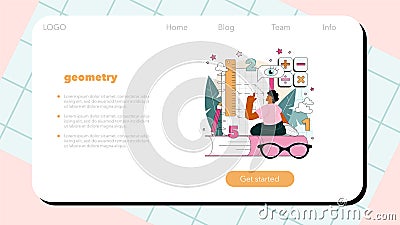 Math school subject web banner or landing page. Students studying Vector Illustration