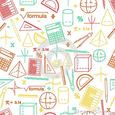 Math seamless whight pattern. Linear style. Vector Illustration