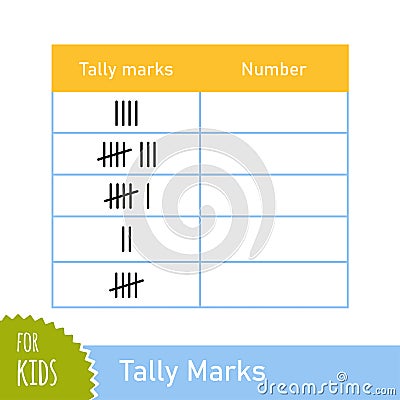 Math task with tally marks. Counting game for preschool and school children. Educational mathematical game. Vector Vector Illustration