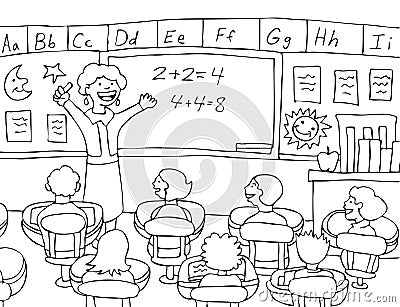 Math Teacher - black and white Vector Illustration