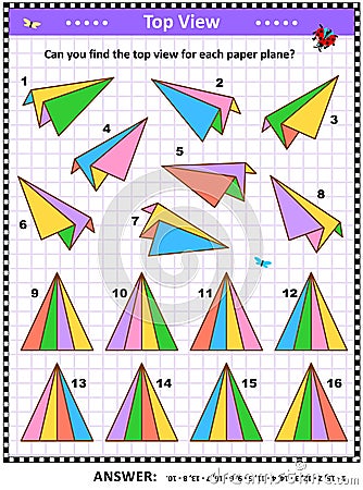 Find top view picture riddle with colorful paper planes Vector Illustration