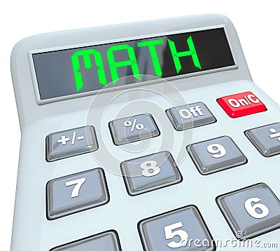 Math - Word on Calculator for Mathematics Figuring Answer Stock Photo