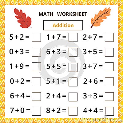 Math worksheet.Addition Stock Photo