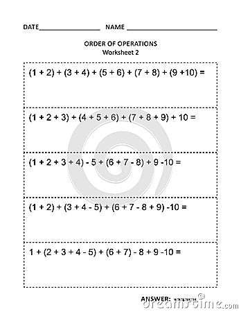 Math worksheet for children and adults Vector Illustration
