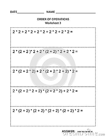 Math worksheet for children and adults Vector Illustration