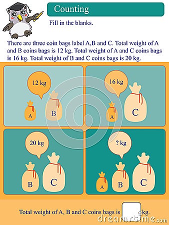 Mathematic calculation kilogram coin bags Vector Illustration