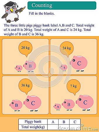 Mathematic calculation kilogram piggy bank Vector Illustration