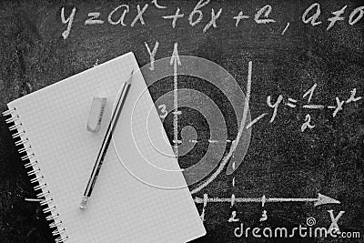 Mathematical diagram with notebook Stock Photo