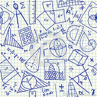 Mathematical doodles seamless pattern Vector Illustration