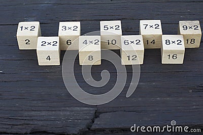 Mathematical formula 1x2 cube in wooden background Stock Photo
