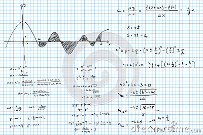 Mathematical formulas and graphs sketched Vector Illustration