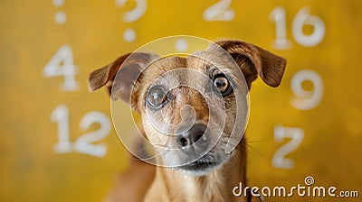 Mathematical numbers fly around the dogs Stock Photo