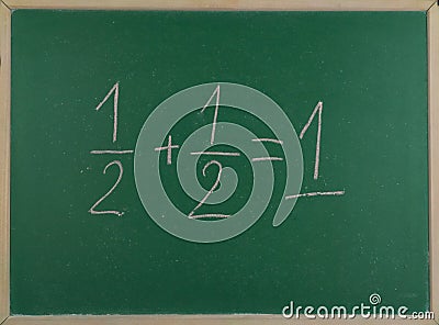 Mathematical representation addition of two fractions Stock Photo