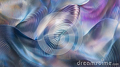 Mathematical wave interference patterns translated into physical texture rendered in metallic silver with holographic color shifts Stock Photo