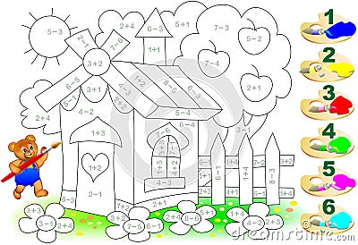 Mathematical worksheet for children on addition and subtraction. Vector Illustration