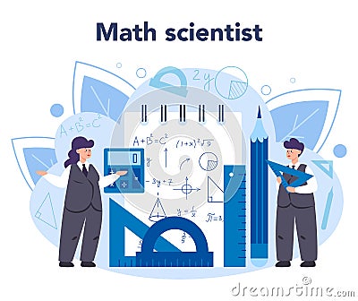 Mathematician concept. Mathematician seek and use scientific pattern Vector Illustration