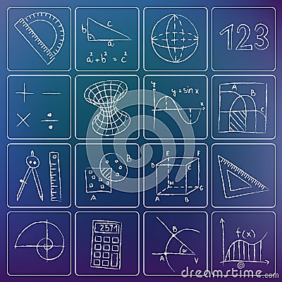 Mathematics chalky icons Vector Illustration