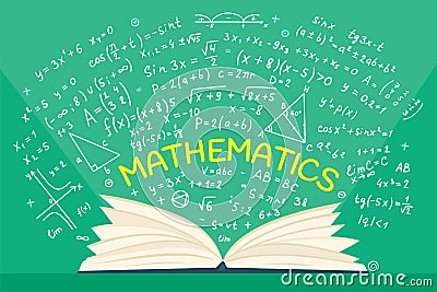 Mathematics education. Math formula. Doodle book. School learn. Children subjects. Kids exam. Geometry and algebra Vector Illustration