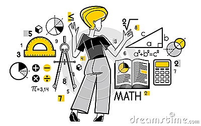 Mathematics education vector with student learning math or teacher explaining lesson, mathematician working on some theoretical Vector Illustration