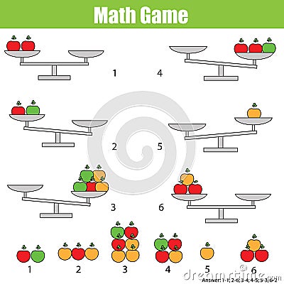 Mathematics educational game for children. balance the scale Vector Illustration