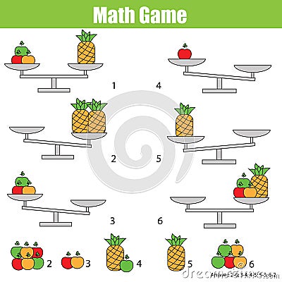 Mathematics educational game for children. balance the scale Vector Illustration