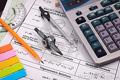 Mathematics, Equations close-up. Solving Mathematical Problem. Stock Photo