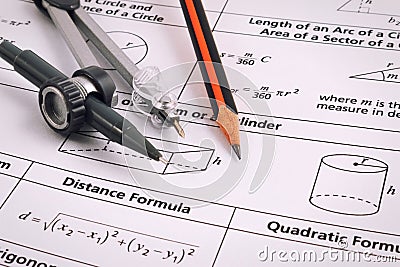 Mathematics, Equations close-up. Solving Mathematical Problem. Stock Photo