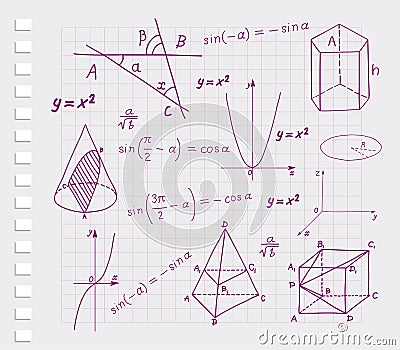 Mathematics - geometric shapes sketches Vector Illustration