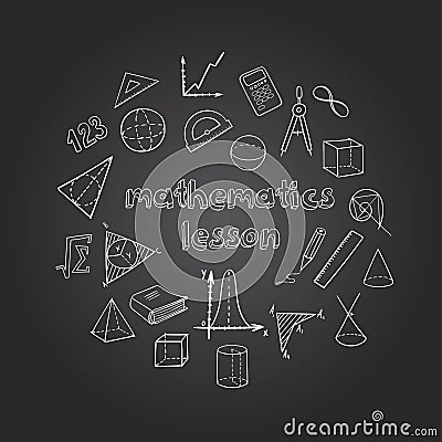 Mathematics Hand Drawn Icons Set Vector Illustration