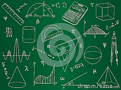 Mathematics icons on school board Vector Illustration