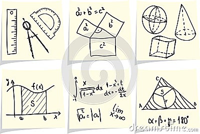 Mathematics icons on yellow memo sticks Vector Illustration