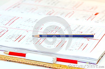 Elementary School Mathematics School Exercise Book Test Exam Stock Photo